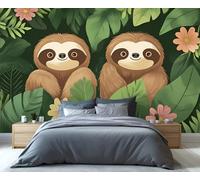 YXQAIED Floral Wallpaper 200x140cm, Green Leaf Wallpaper for Living Room, Sloth Photo Wallpapers, Animals Large Mural for Bedroom Poster Decor (Not Peel and Stick)