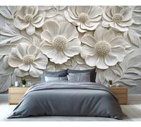 YXQAIED Floral Wallpaper 300x210cm, Relief Flower Wallpaper for Living Room, Sculpture Plants Photo Wallpapers, Nordic Modern Wall Murals for Living Room Poster Decor (Not Peel and Stick)