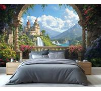 YXQAIED Floral Wallpaper 366x254cm, Italian Landscape Wallpaper for Living Room, Natural Scenery Photo Wallpapers, Vintage Archway Castle Large Mural for Bedroom Poster Decor (Not Peel and Stick)
