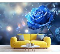 YXQAIED Floral Wallpaper, Blue Rose Wallpapers for Living Room, Not Self Adhesive Romantic Rose Bedroom Wallpaper, Fantasy Flower 3D Large Mural & Home Decor Poster, 260x175cm