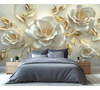 YXQAIED Floral Wallpaper, Embossed White Flower Bedroom Wallpaper, Light Luxury Gold Leaf Wallpapers for Living Room, Not Self Adhesive Retro Floral Photo 3D Wall Murals & Room Decor, 100x70cm
