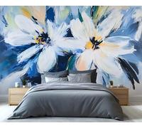 YXQAIED Floral Wallpaper, Flower Graffiti Bedroom Wallpaper, Blue and White Floral Wall Paper for Living Room, Not Self Adhesive Photo 3D Wall Murals & Room Decor, 390x260cm
