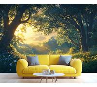 YXQAIED Floral Wallpaper, Forest Path Bedroom Wall Paper, Not Self Adhesive Sunshine Wallpaper for Living Room, Jungle Apartment Wall Murals & Room Decor, 366x254cm