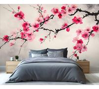 YXQAIED Floral Wallpaper, Japanese Wallpaper for Bedroom, Cherry Blossoms Living Room Wallpapers, Photo 3D Wall Murals for Adults Kids Room Decor (Not Peel and Stick)