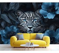 YXQAIED Floral Wallpaper, Leopard Print Wallpaper for Bedroom, Dark Flowers Photo Wallpapers, Cheetah Large Mural for Living Room, 200x140cm (Not Peel and Stick)