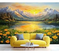 YXQAIED Floral Wallpaper, Snowy Mountain Wallpaper for Bedroom, Forest Photo Wallpapers, Natural Landscape Large Mural for Living Room, 366x254cm (Not Peel and Stick)