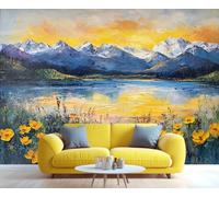YXQAIED Floral Wallpaper, Snowy Mountain Wallpaper for Bedroom, Natural Landscape Photo Wallpapers, Oil Painting Large Mural for Living Room, 366x254cm (Not Peel and Stick)