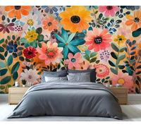 YXQAIED Floral Wallpaper, Watercolor Flower Wallpaper for Living Room, Simple Flowers Bedroom Wall Paper, Non-Self-Adhesive 3D Printed Large Mural 430x300 cm
