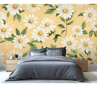 YXQAIED Floral Wallpaper, White Daisy Wallpaper for Bedroom, Fresh Warm Yellow Living Room Wallpapers, 3D Large Mural & Kitchen Decor Poster (Not Peel and Stick)
