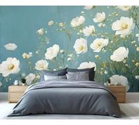 YXQAIED Floral Wallpaper, White Flower Wallpaper for Bedroom Retro Pastoral Living Room Wallpapers, French Countryside 3D Photo Murals for Kitchen Decor, 366x254cm (Not Peel and Stick)