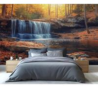 YXQAIED Forest Mural Wallpaper, Autumn Landscape Photo Wallpaper, Waterfall Wall Paper for Living Room, Not Self-Adhesive Bedroom Murals & Home Decor, 366x254cm