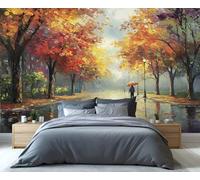 YXQAIED Forest Wallpaper 300x210cm, Oil Painting Wallpaper for Living Room, Back View of People Photo Wallpapers, Walking On A Rainy Day Wall Murals for Living Room Poster Decor (Not Peel and Stick)