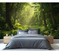 YXQAIED Forest Wallpaper, Green Bedroom Wallpaper, Sunny Jungle Wall Paper for Living Room, Not Self Adhesive Forest Path Photo 3D Wall Murals & Room Decor, 260x175cm
