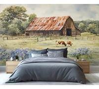 YXQAIED French Country Wallpaper, Farmhouse Bedroom Wall Paper, Not Self Adhesive Farm Animals Wallpaper for Living Room, Forest Floral Photo 3D Wall Murals & Room Decor, 400x280cm