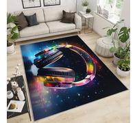 YXQAIED Galaxy Game Rug 60x90 Doormat Rug, Music Headphone Washable Rugs, Colorful Starry Sky Indoor Non-Slip Kids Rugs for Bedroom Living Room Classroom Office