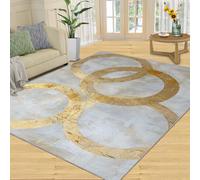YXQAIED Geometric Area Rug 140x200cm Golden Circle Rugs, Gray and Gold Geometric Carpet, Non-slip Low Pile Large Area Rugs Bedroom Dining Room Meeting Room Office