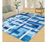 YXQAIED Geometric Rug - 60 x 110cm Blue Geometry Bath Mat, Gradient Navy Blue Runner Rugs for Hallway, Washable & Non Slip & Entryway Small Carpet for Home Decor