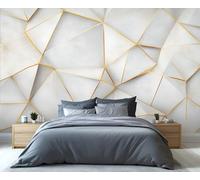 YXQAIED Geometric Wallpaper, White Gold Geometric Wallpaper Mural