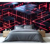 YXQAIED Geometry Wallpaper, Modern Technology Wallpapers for Living Room, Not Self Adhesive Black and Red Bedroom Wallpaper, Abstract Neon Apartment Wall Murals & Room Decor, 100x70cm