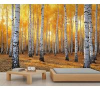 YXQAIED Golden Birch Wallpaper Autumn Forest Wall Mural, Fall Leaf Landscape Mural Wallpaper for Living Room Bedroom Decor - 3D Photo Wall Art 400x280 cm