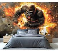 YXQAIED Gorilla Wallpaper 260x175cm, Animal Bedroom Wallpaper, Horror Photo Wallpapers, Flame Wall Murals for Living Room Poster Decor (Not Peel and Stick)