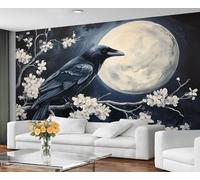 YXQAIED Gothic Raven Wallpaper, Retro Floral Bedroom Wallpaper, Halloween Wall Paper for Living Room, Not Self Adhesive Photo 3D Wall Murals & Room Decor, 350x256cm