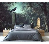 YXQAIED Gothic Wallpaper, Black Crow Wallpapers for Living Room & Home Decor, Grave Darkness Wallpaper for Bedroom, 3D Print Wall Mural (Not Peel and Stick)