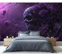 YXQAIED Gothic Wallpaper, Purple Rose Wallpapers for Living Room, Not Self Adhesive Mexican Skulls Bedroom Wallpaper, Horror Skulls 3D Large Mural & Home Decor Poster, 100x70cm