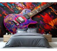 YXQAIED Graffiti Colorful Guitar Photo Wallpaper 100x70cm - Cool Pop Music Wall Mural Deco Print Wallpaper for Living Room - Vintage Large Guitar Murals Wall Paper for Bedroom Kitchen