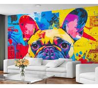 YXQAIED Graffiti Dog Mural Wallpaper, French Bulldog Wall Mural, Graffiti Photo Wallpaper for Bedroom Living Room Decor (Not Peel and Stick)
