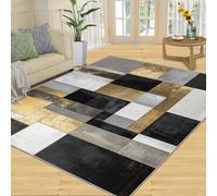 YXQAIED Graffiti Rug Bedroom - 100 x 150cm Black Grey and Gold Outdoor Rug, Abstract Geometry Rugs for Bedroom, Washable & Non Slip & Soft Large Carpet for Home Decor