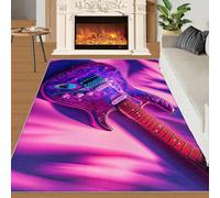 YXQAIED Graffiti Rug & Home Decor - Washable Rug 90x120cm, Colorful Guitars Rugs for Entryway Living Room - Non Slip Soft Indoor Door Mat - Neon Stage Instruments Area Rug & Teen Room Decor