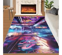 YXQAIED Graffiti Rug & Home Decor - Washable Rug 90x150cm, Neon Hip Hop City Rugs for Entryway Bedroom - Non Slip Soft Indoor Door Mat - Retro 80s 90s Area Rug & Kids Room Decor