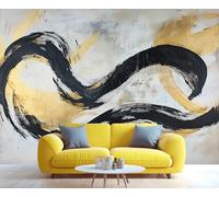 YXQAIED Graffiti Wallpaper, Black and Gold Wallpaper for Living Room, Neutral Custom Wallpapers, Abstract Stripes 3D Wall Murals for Bedroom, 390x260cm (Not Peel and Stick)