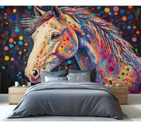 YXQAIED Graffiti Wallpaper, Horses Wallpapers for Living Room, Not Self Adhesive Animals Bedroom Wallpaper, Colorful Polka Dots Photo 3D Wall Murals & Room Decor, 260x175cm