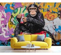 YXQAIED Graffiti Wallpaper, Monkey Wallpaper for Bedroom, Graffiti Photo Wallpapers, City Streets Large Mural for Living Room, 366x254cm (Not Peel and Stick)