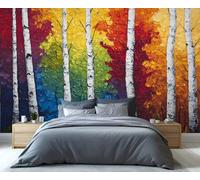 YXQAIED Graffiti Wallpaper, White Tree Trunk Wallpaper for Living Room, Dead Branches Bedroom Wall Paper, Not Self Adhesive Colorful Trees 3D Large Mural & Home Decor Poster, 366x254cm