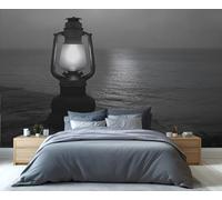 YXQAIED Gray Wallpaper, Ocean Bedroom Wallpaper, Night View Wall Paper for Living Room, Not Self Adhesive Lighting Lamps Photo 3D Wall Murals & Room Decor, 350x256cm
