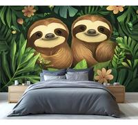 YXQAIED Green Leaves Wallpaper, Plants Wallpaper for Bedroom, Sloth Photo Wallpapers, Forest Animals Large Mural for Living Room, 366x254cm (Not Peel and Stick)