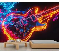 YXQAIED Guitar Wall Murals, Flame Guitar Photo Wallpaper, Musical Instruments 3D Removable Wallpaper for Living Room Bedroom Poster Wall Covering Music Lovers Gifts, 200x140cm