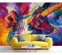 YXQAIED Guitarist Murals Vintage Guitar Wall Murals 300x210cm Colorful Electric Guitar Playing Wallpaper Photo Wallpaper for Bedroom Dining Room