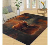 YXQAIED Highland Cow Area Rug, 100x150cm, Forest Office Rug,Animals Print Carpet, Washable Thin Short Mats for Lounge Bedroom Indoor Home Decor