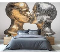 YXQAIED Human Face Sculpture Wallpaper, Golden Avatar Bedroom Wallpaper, Golden Abstract Wall Paper for Living Room, Not Self Adhesive Kissing Couple Photo 3D Wall Murals & Room Decor, 350x256cm