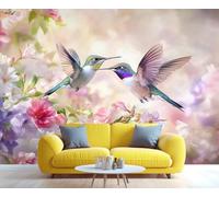 YXQAIED Hummingbird Wallpaper, Floral Bedroom Wall Paper, Not Self Adhesive Spring Landscape Wallpaper for Living Room, Watercolor Flowers 3D Large Mural & Home Decor Poster, 366x254cm