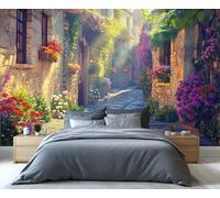 YXQAIED Italian Street Wallpaper, Watercolor Flower Wallpaper for Bedroom, Retro Garden Living Room Wallpapers, 3D Large Mural & Kitchen Decor Poster (Not Peel and Stick)