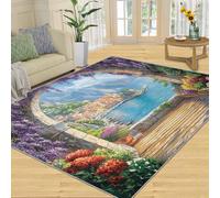YXQAIED Italy Kitchen Runner - 80 x 150 cm Coastal Floral Door Runner, Mediterranean Rugs for Kitchen, Washable & Non Slip & Soft Small Carpet for Home Decor