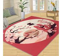 YXQAIED Japanese Geisha Rug, 70x140cm Entryway Rug, Pink Cherry Blossom Area Rug for Home Decor Guzheng Woman Flowers Washable Rugs for Living Room Bedroom