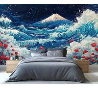 YXQAIED Japanese Wallpaper, Blue Ocean Waves Wallpapers for Living Room, Not Self Adhesive Red Flower Bedroom Wallpaper, Mountain Landscape Apartment Wall Murals & Room Decor, 390x260cm