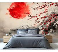YXQAIED Japanese Wallpaper Mural, Mountain Custom Wallpapers for Living Room, Red Sun Landscape 3D Wall Murals for Bedroom, Not Self-Adhesive Wallpaper Home Decor