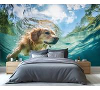 YXQAIED Labrador Wallpaper, Underwater Dog Bedroom Wallpaper, Swimming Animal Wall Paper for Living Room, Not Self Adhesive Sky Photo 3D Wall Murals & Room Decor, 390x260cm